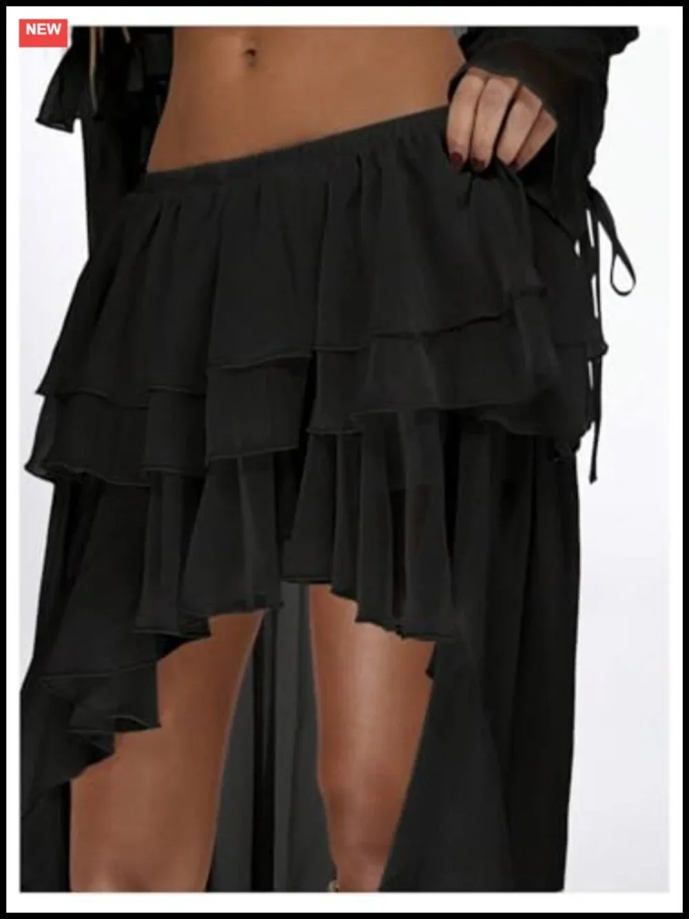 Boho Layered Ruffle Chiffon Maxi Skirt Western Asymmetrical Cowgirl Skirt